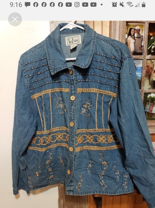 Tantrums Tops - Vintage Light Weight Denim Button Up Shacket Shirt Med Embroidery Macrame Beads